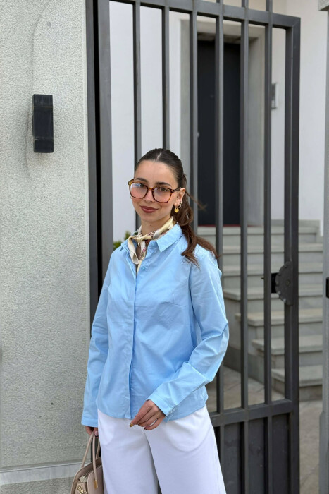 ONE COLOR SIMPLE WOMAN SHIRT LIGHTBLUE/BZ - 1