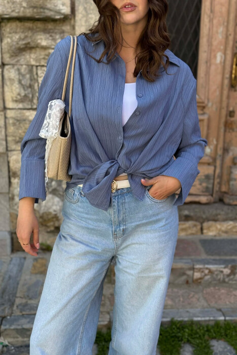 ONE COLOR SIMPLE WOMAN SHIRT LIGHTBLUE/BZ - 4