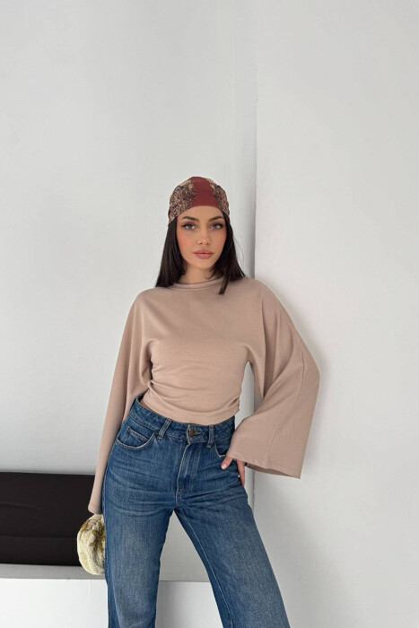 ONE COLOR SIMPLE WOMAN SWEATSHIRT BEIGE/BEZHE 