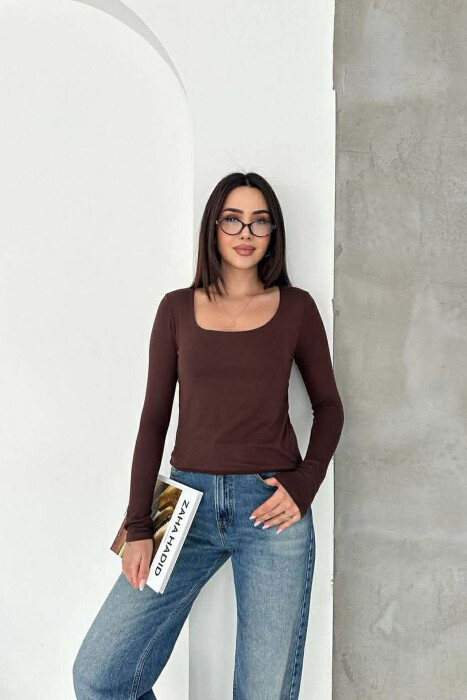 ONE COLOR SIMPLE WOMAN SWEATSHIRT BROWN/KAFE - 1