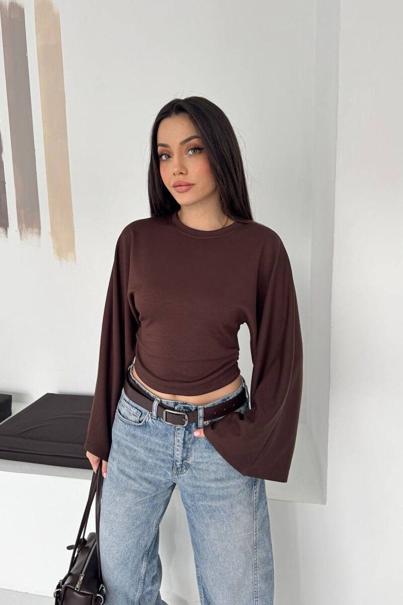 ONE COLOR SIMPLE WOMAN SWEATSHIRT BROWN/KAFE - 2
