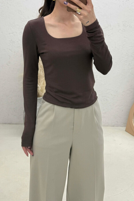 ONE COLOR SIMPLE WOMAN SWEATSHIRT LIGHT BROWN/KAZB - 2