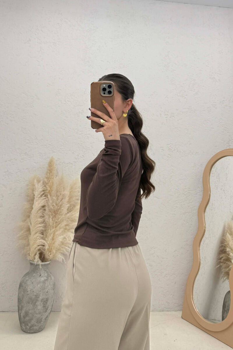 ONE COLOR SIMPLE WOMAN SWEATSHIRT LIGHT BROWN/KAZB - 3