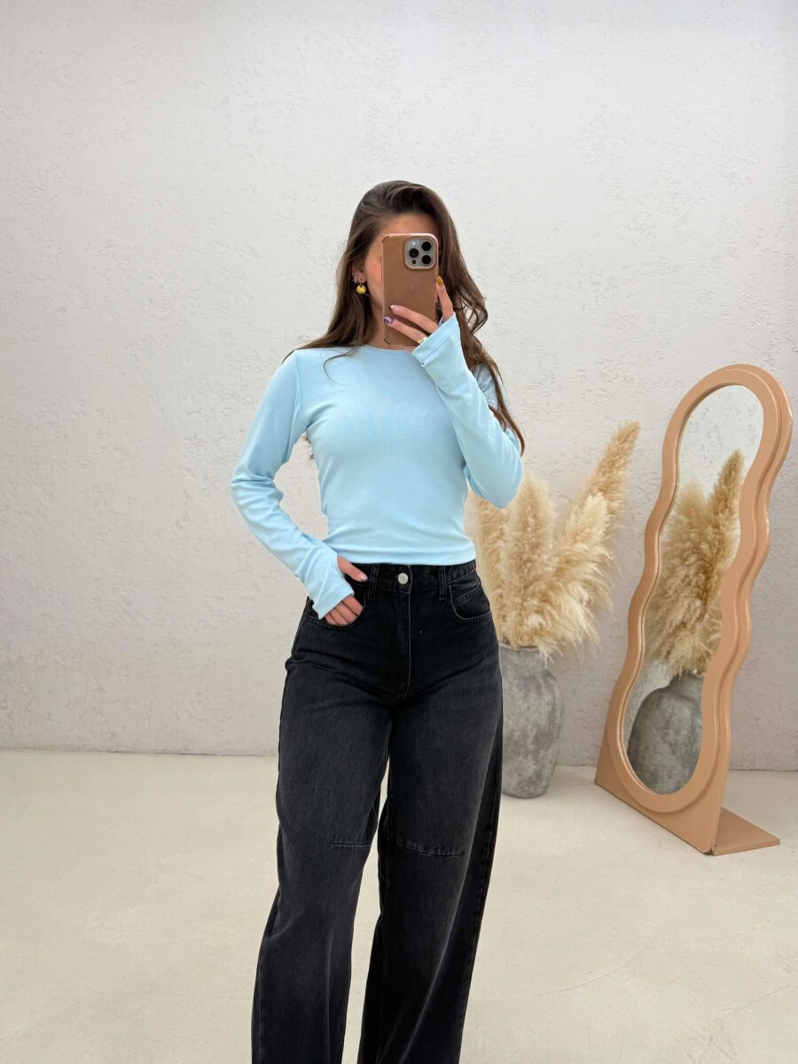 ONE COLOR SIMPLE WOMAN SWEATSHIRT LIGHTBLUE/BZ - 1