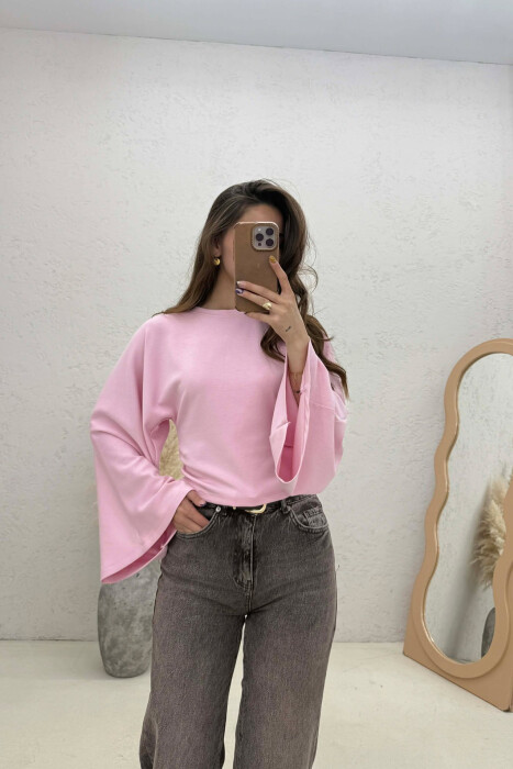 ONE COLOR SIMPLE WOMAN SWEATSHIRT PINK/ROZE 