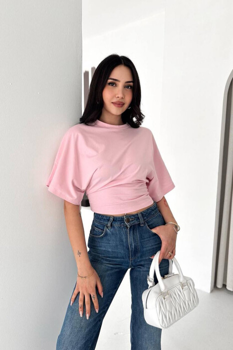 ONE COLOR SIMPLE WOMAN T-SHIRT BABY PINK/ROZB 