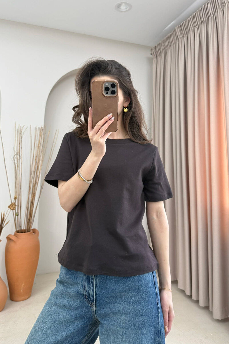 ONE COLOR SIMPLE WOMAN T-SHIRT BROWN/KAFE - 1