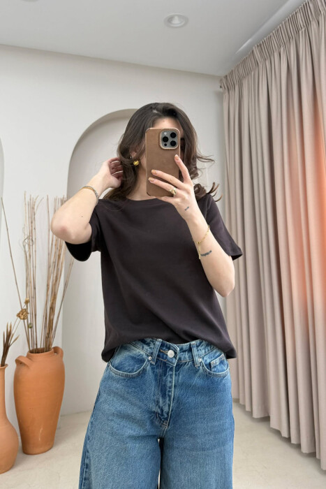ONE COLOR SIMPLE WOMAN T-SHIRT BROWN/KAFE - 2