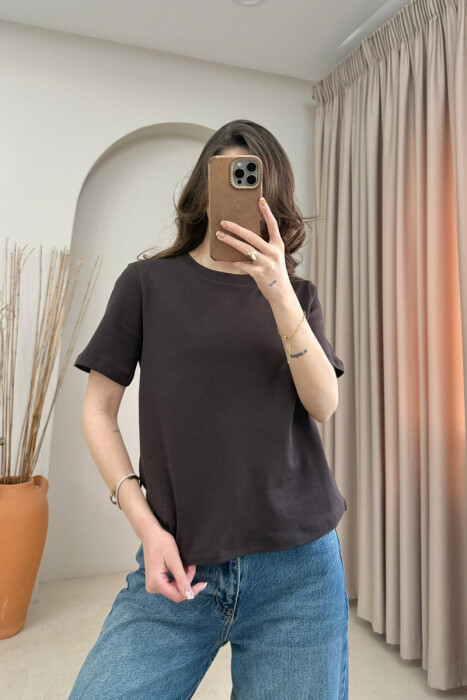 ONE COLOR SIMPLE WOMAN T-SHIRT BROWN/KAFE - 3