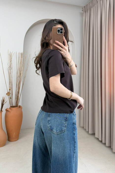 ONE COLOR SIMPLE WOMAN T-SHIRT BROWN/KAFE - 4
