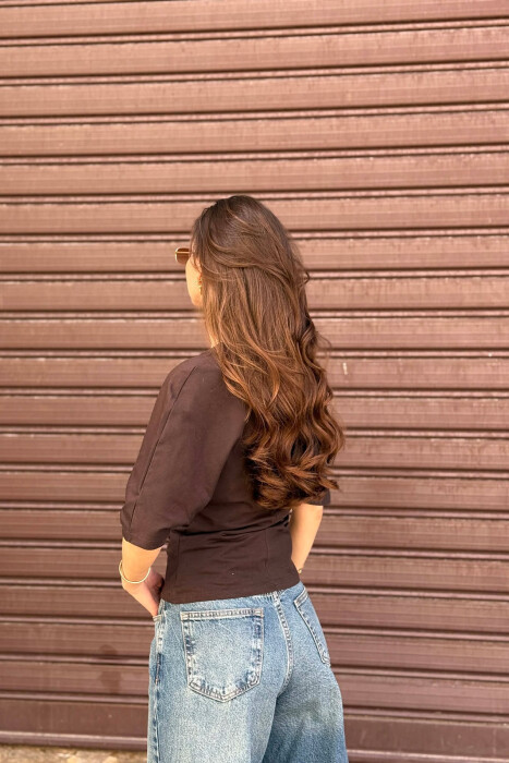 ONE COLOR SIMPLE WOMAN T-SHIRT BROWN/KAFE - 2