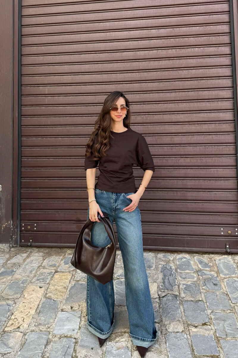 ONE COLOR SIMPLE WOMAN T-SHIRT BROWN/KAFE - 3