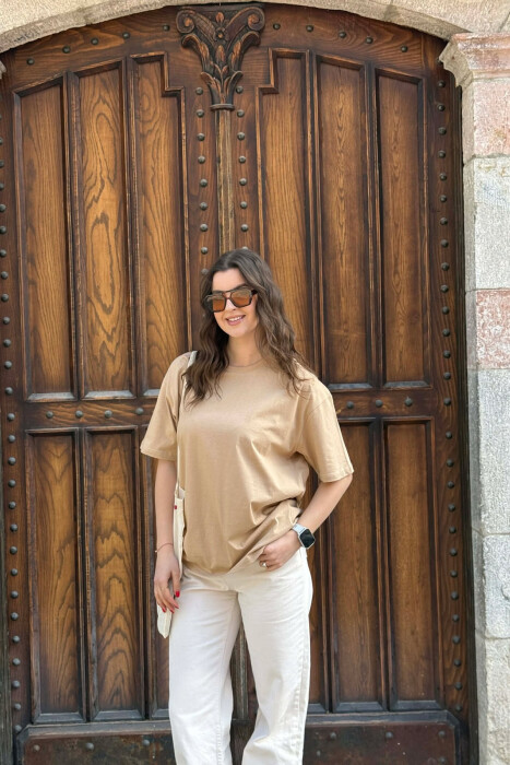 ONE COLOR SIMPLE WOMAN T-SHIRT + 6 PAIR SOCKS BEIGE/BEZHE 