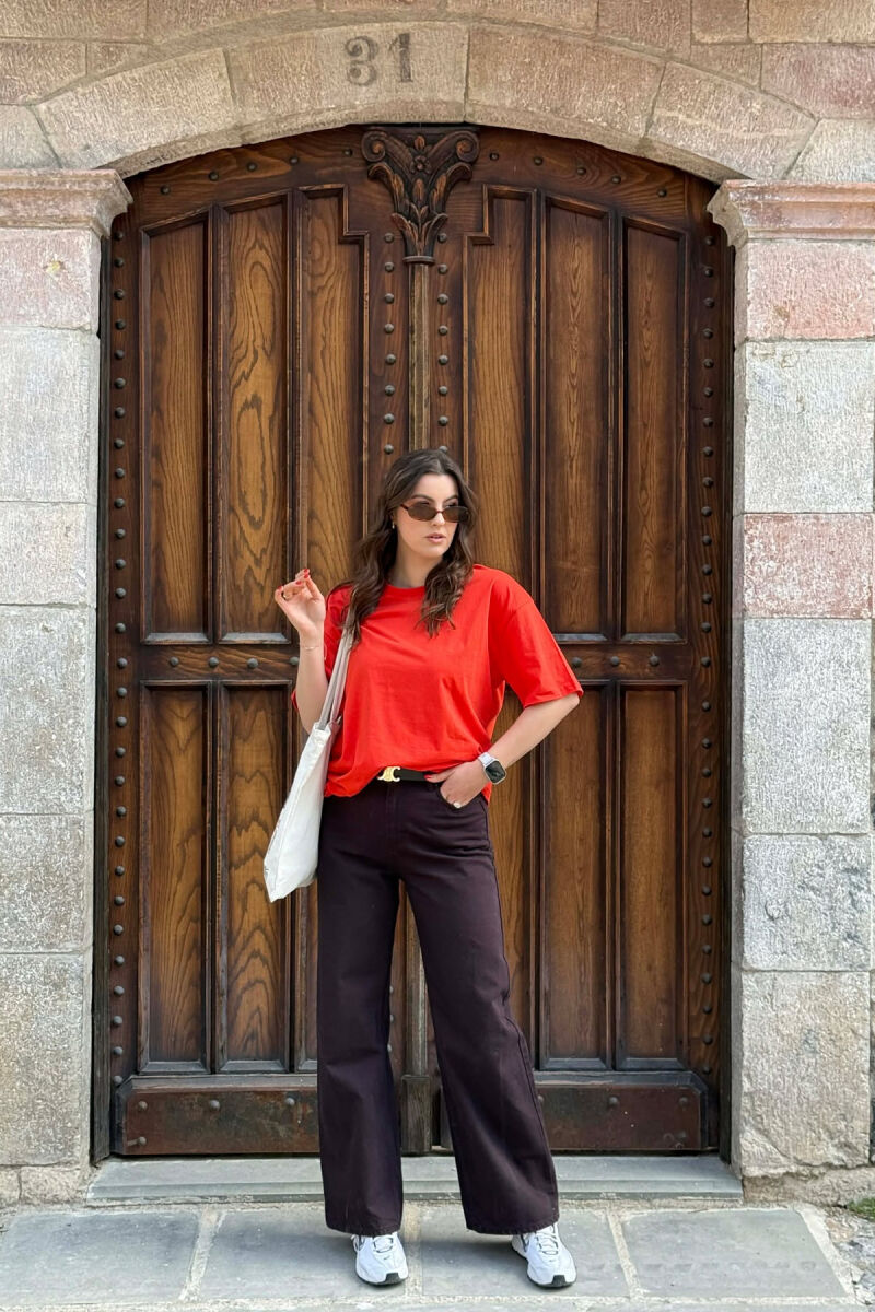 ONE COLOR SIMPLE WOMAN T-SHIRT + 6 PAIR SOCKS DARK ORANGE/POE - 6