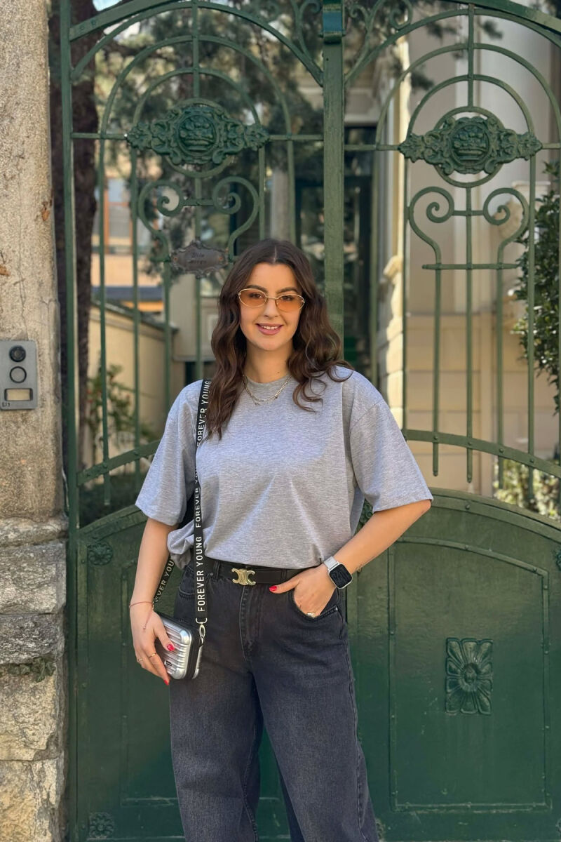 ONE COLOR SIMPLE WOMAN T-SHIRT + 6 PAIR SOCKS GREY/GRI - 1