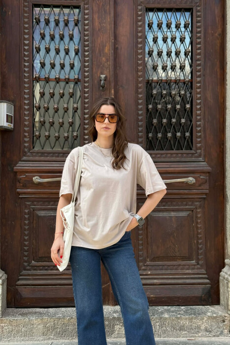 ONE COLOR SIMPLE WOMAN T-SHIRT + 6 PAIR SOCKS LIGHT BEIGE/BZHZB 