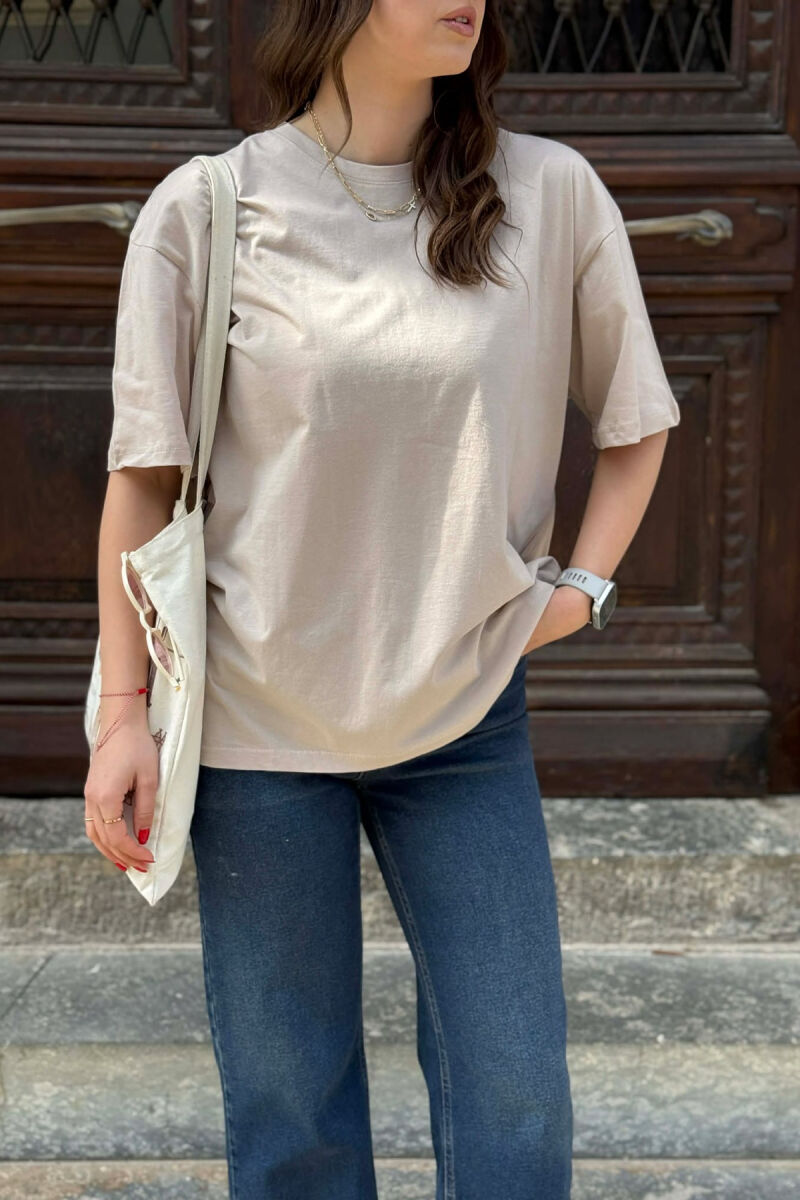 ONE COLOR SIMPLE WOMAN T-SHIRT + 6 PAIR SOCKS LIGHT BEIGE/BZHZB - 3