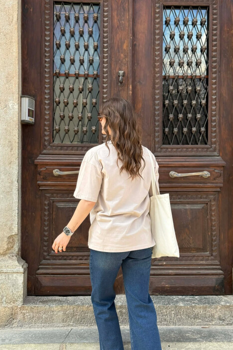 ONE COLOR SIMPLE WOMAN T-SHIRT + 6 PAIR SOCKS LIGHT BEIGE/BZHZB - 4