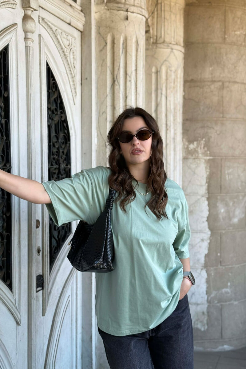 ONE COLOR SIMPLE WOMAN T-SHIRT + 6 PAIR SOCKS LIGHT MINT - 3