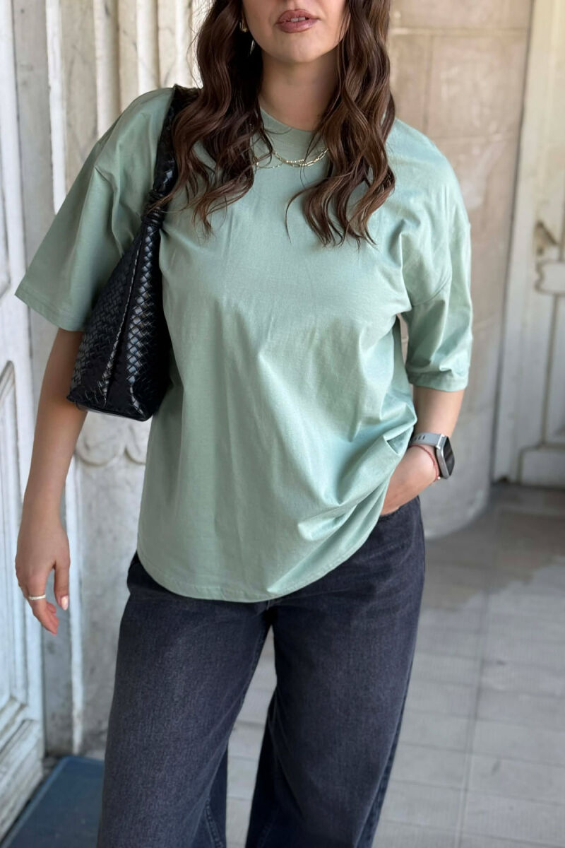 ONE COLOR SIMPLE WOMAN T-SHIRT + 6 PAIR SOCKS LIGHT MINT - 4