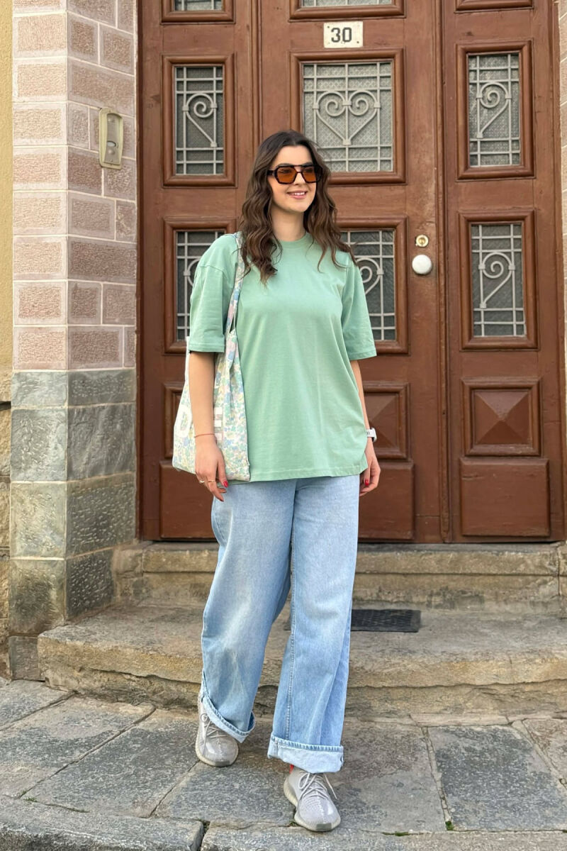 ONE COLOR SIMPLE WOMAN T-SHIRT + 6 PAIR SOCKS MINT/MENTE - 5