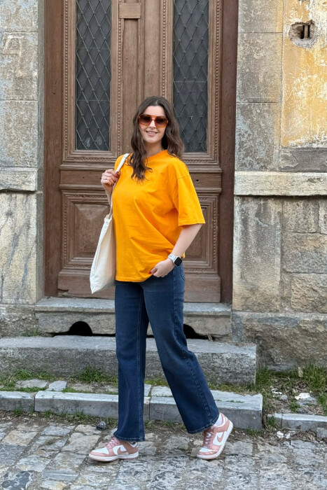 ONE COLOR SIMPLE WOMAN T-SHIRT + 6 PAIR SOCKS MUSTARD/MUSTARDE - 5