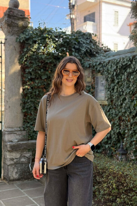 ONE COLOR SIMPLE WOMAN T-SHIRT + 6 PAIR SOCKS OLIVE/ULLI - 5