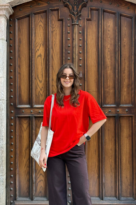 ONE COLOR SIMPLE WOMAN T-SHIRT + 6 PAIR SOCKS RED/E KUQE - 1