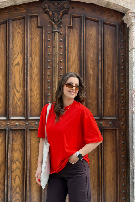 ONE COLOR SIMPLE WOMAN T-SHIRT + 6 PAIR SOCKS RED/E KUQE - 3