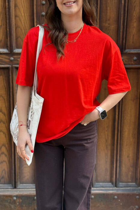 ONE COLOR SIMPLE WOMAN T-SHIRT + 6 PAIR SOCKS RED/E KUQE - 4