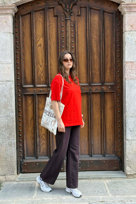 ONE COLOR SIMPLE WOMAN T-SHIRT + 6 PAIR SOCKS RED/E KUQE - 6