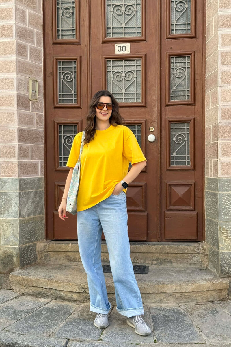 ONE COLOR SIMPLE WOMAN T-SHIRT + 6 PAIR SOCKS YELLOW/E VERDHE - 6