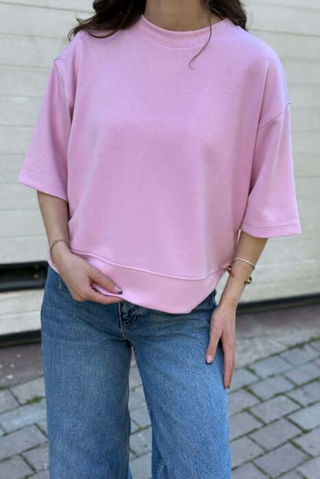 ONE COLOR SIMPLE WOMAN T-SHIRT PINK/ROZE - 3