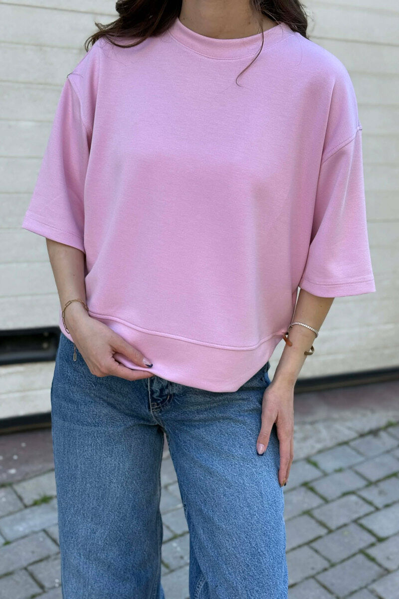 ONE COLOR SIMPLE WOMAN T-SHIRT PINK/ROZE - 3