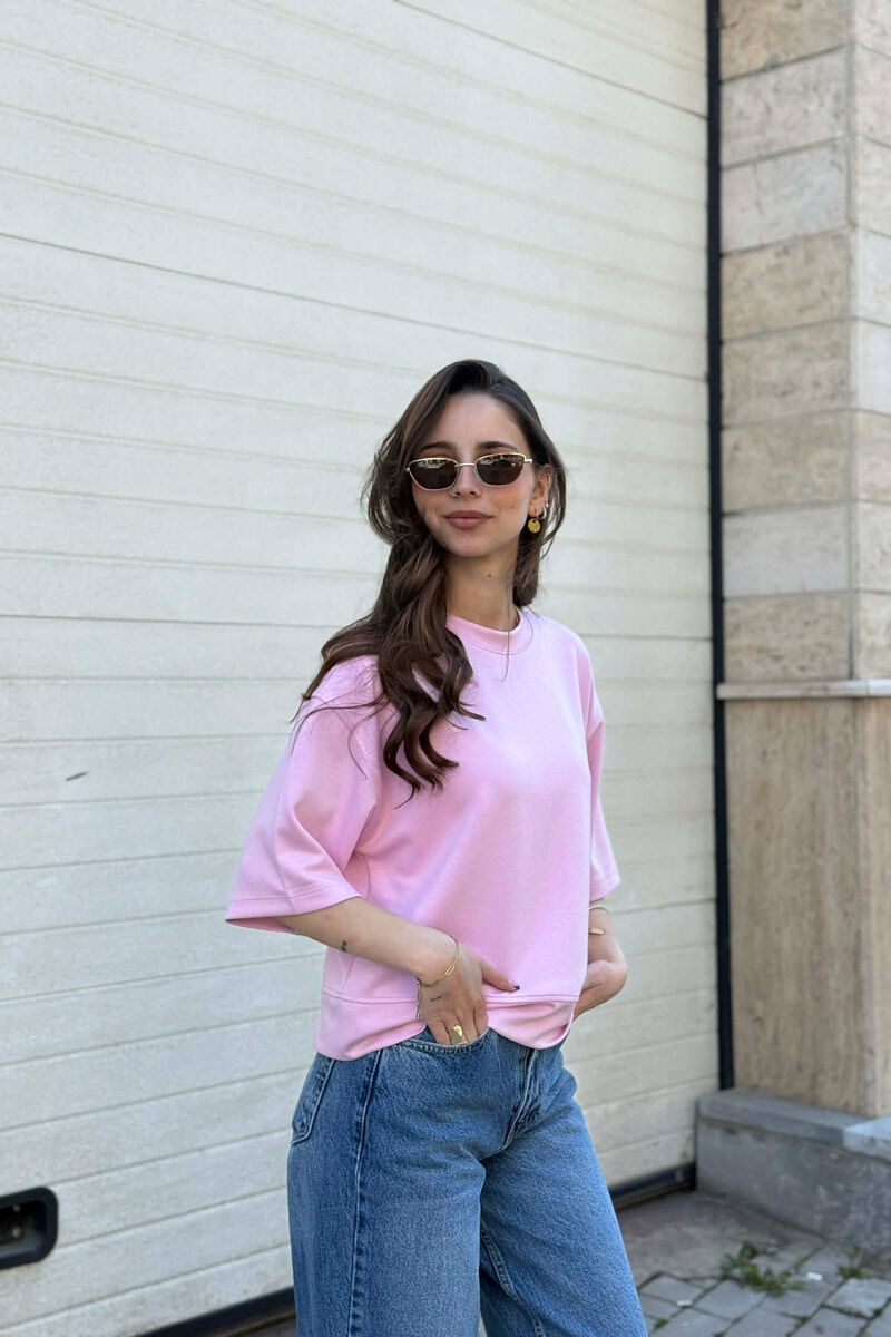ONE COLOR SIMPLE WOMAN T-SHIRT PINK/ROZE - 4