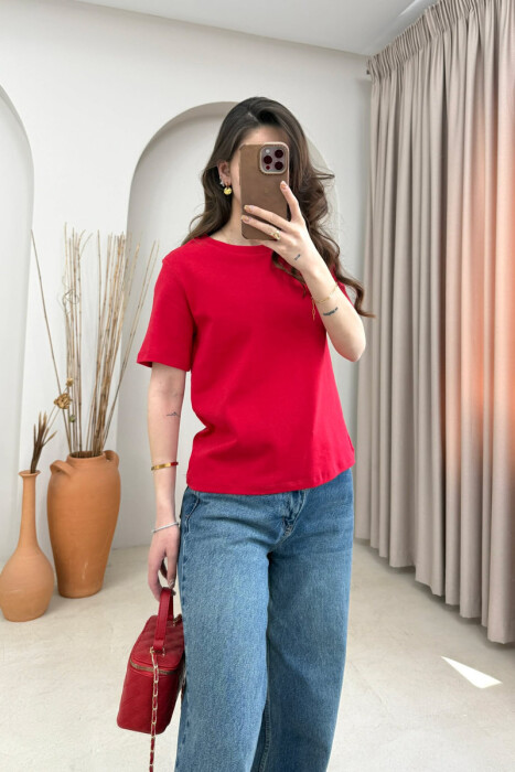 ONE COLOR SIMPLE WOMAN T-SHIRT RED/E KUQE - 2