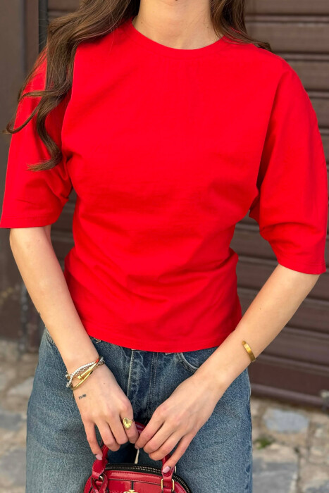 ONE COLOR SIMPLE WOMAN T-SHIRT RED/E KUQE - 4