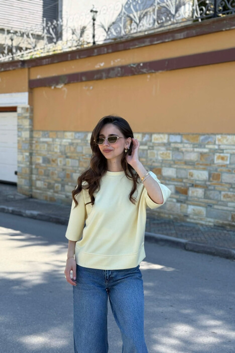 ONE COLOR SIMPLE WOMAN T-SHIRT YELLOW/E VERDHE - 