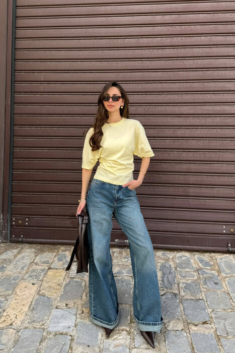 ONE COLOR SIMPLE WOMAN T-SHIRT YELLOW/E VERDHE - 3