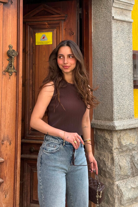 ONE COLOR SIMPLE WOMAN TANK TOP BROWN/KAFE - KLAUDIO FASHION
