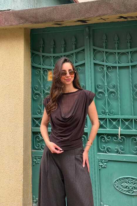 ONE COLOR SIMPLE WOMAN TANK TOP DARK BROWN/KAE - KLAUDIO FASHION