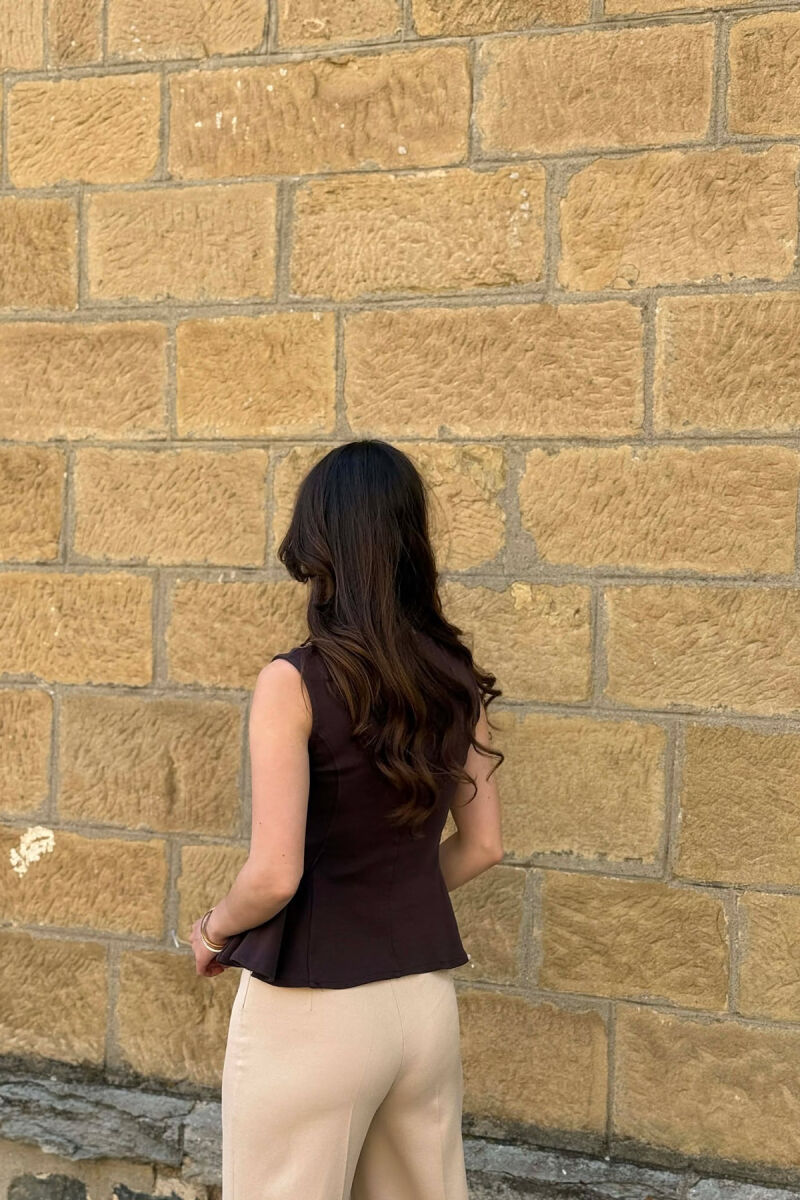 ONE COLOR SIMPLE WOMAN TANK TOP DARK BROWN/KAE - 4