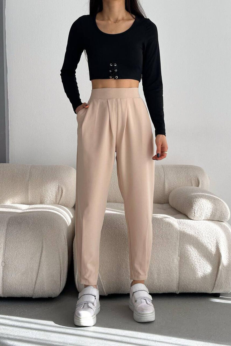 ONE COLOR SIMPLE WOMAN TROUSERS BEIGE/BEZHE - 1