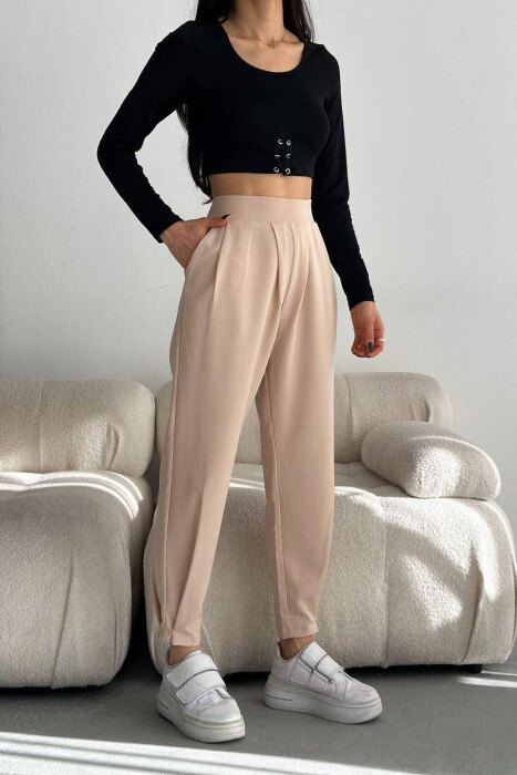 ONE COLOR SIMPLE WOMAN TROUSERS BEIGE/BEZHE - 3