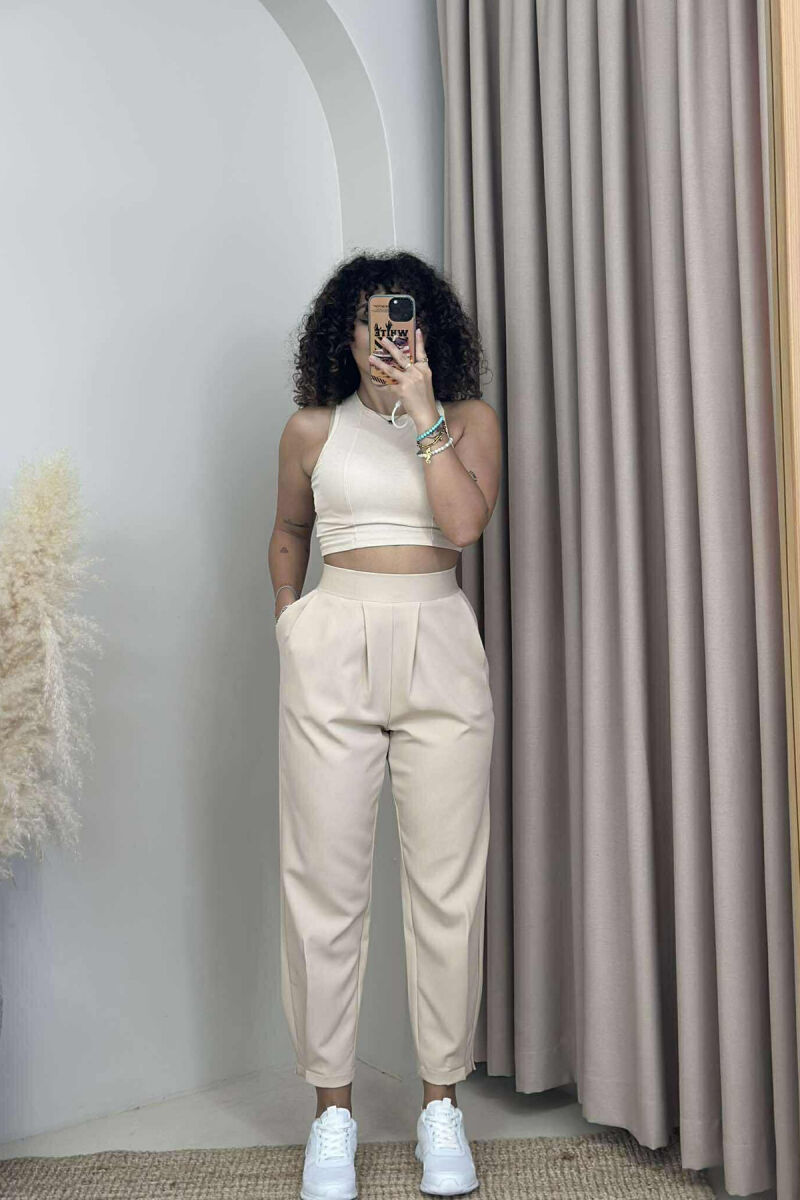 ONE COLOR SIMPLE WOMAN TROUSERS BEIGE/BEZHE - 1