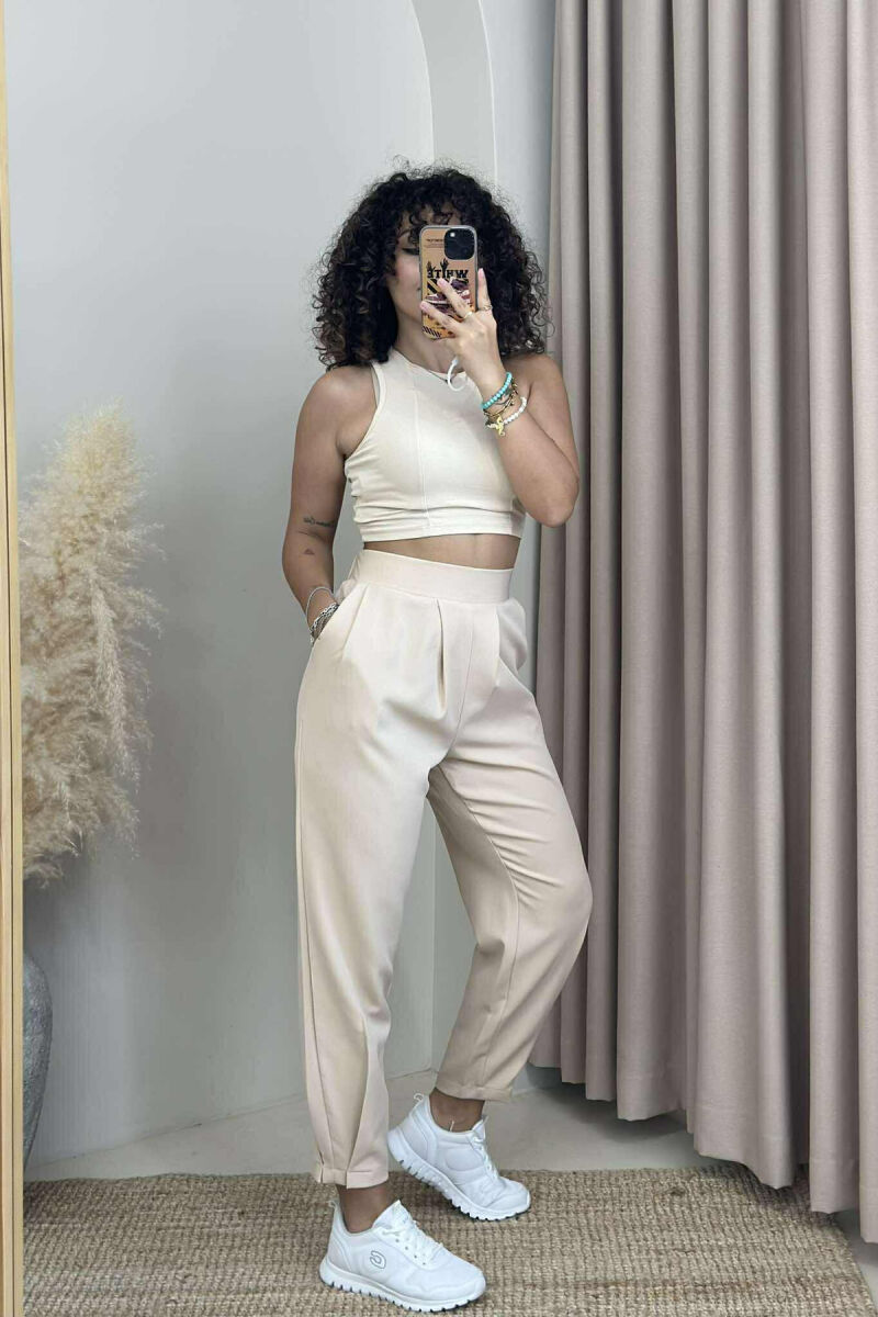 ONE COLOR SIMPLE WOMAN TROUSERS BEIGE/BEZHE - 3