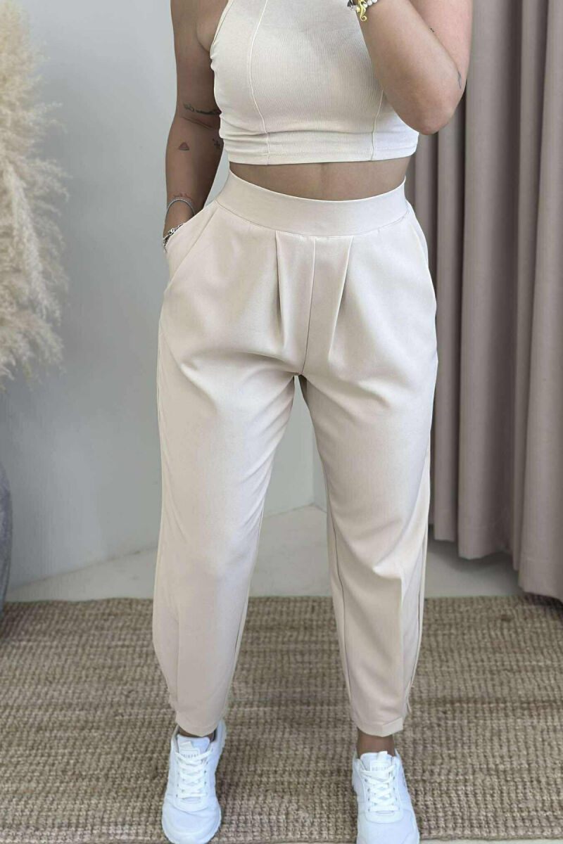 ONE COLOR SIMPLE WOMAN TROUSERS BEIGE/BEZHE - 4