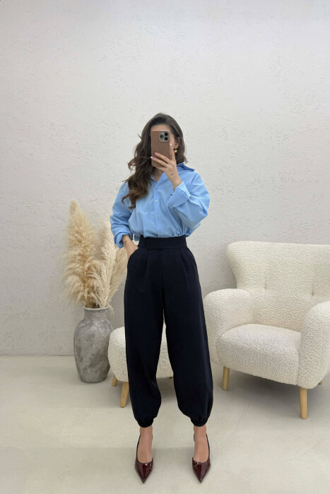 ONE COLOR SIMPLE WOMAN TROUSERS BLUE/BLU 