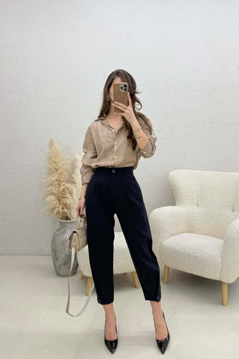 ONE COLOR SIMPLE WOMAN TROUSERS BLUE/BLU - 3