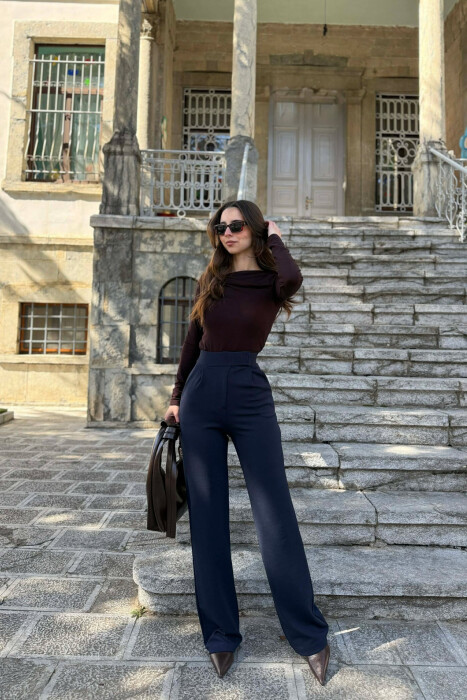 ONE COLOR SIMPLE WOMAN TROUSERS BLUE/BLU - 2